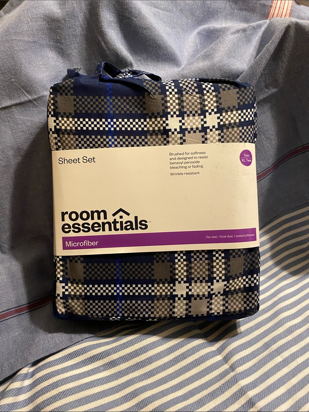 Room Essentials Navy and White Plaid Microfiber Sheet Set